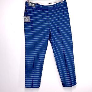 NWT RLX Ralph Lauren Cotton Navy With Green Pinstripes Golf Pants Sz 36 W